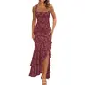BORIFLORS Women's Cute Sleeveless Floral Embroidery Mermaid Maxi Dress - Sexy Square Neck, Ruched Bodycon, High Slit, Ruffle Hem Gown - Wedding Guest, Birthday Outfit - Fall Winter Y2K Clubwear Cocktail Weddingdresses Women's Clothing