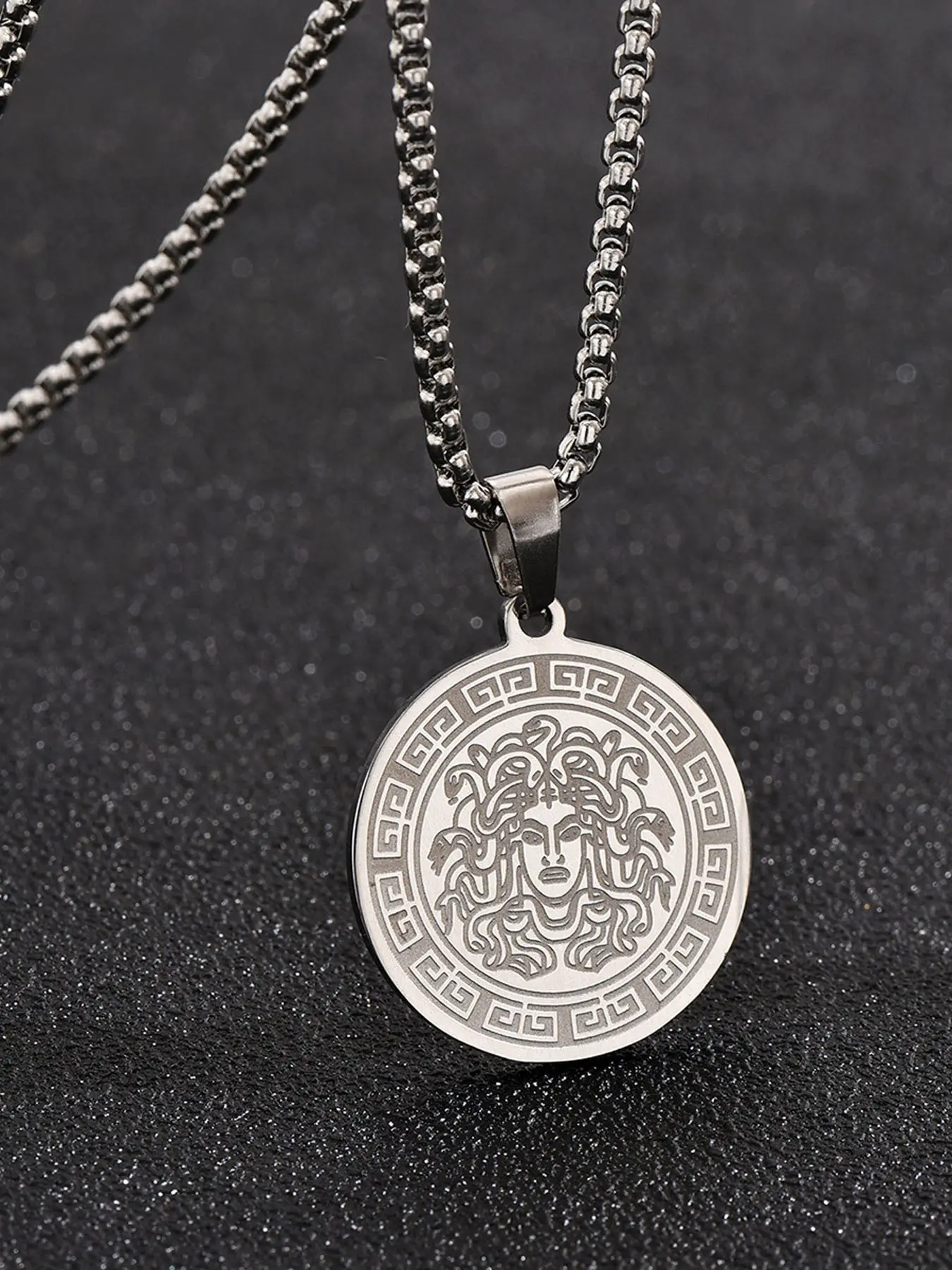 Vintage Medusa Pendant Necklace for Men, Unisex Stainless Steel Greek Mythology Jewelry, Unique Hip-Hop Statement Piece Accessory, Trendy Fashion Gift