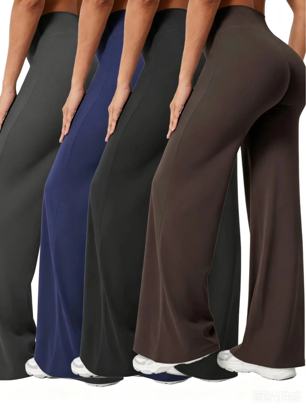 Women’s spring/autumn 4-pack apparel — high-waisted wide-leg yoga pants — stretchy fabric — blended material, suitable for yoga, Pilates, and fitness activities | Wide-leg hem | Stretchy fabric, women’s clothing, women’s pants