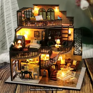 Mini Doll House Kit 3d Three-dimensional Puzzle Diy Handmade Cottage Villa Home Kit Creative Room With Furniture, Model House Assembly, Mini Toys,Halloween,Christmas Gift, Thanksgiving Day Gift