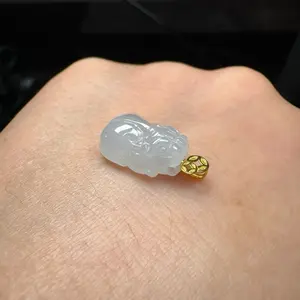 White jadeite Jade Pixiu pendant, 18k gold plated clasp