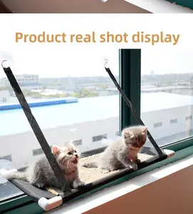Cat Hanging Bed for Windows Jump Platform Suction Cup Hammock 22.5kg Load-Bearing Mite-Removing Antibacterial Sturdy Stable Non-Slip Panoramic View