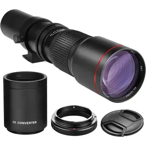 High-Power 500mm/1000mm f/8 Manual Telephoto Lens for Canon EOS 80D, 90D, Rebel T3, T3i, T5, T5i, T6i, T6s, T7, T7I, T8I, SL3, 60D, 70D, 5D, EOS5D IV, 6D II, 7D II SLR Cameras