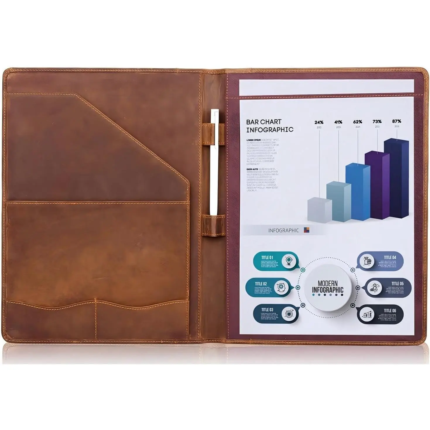 Leather Portfolio, A4 Document Folder Legal Pad Padfolio, Professional Writing Letter Notepad Clipboard Sleeve Organizer, Resume Folio Binder for Men&Women,JC1823