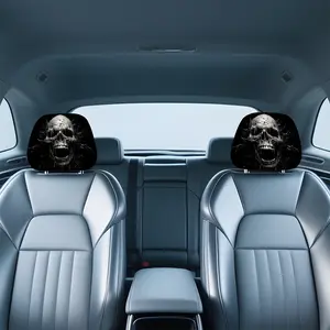 Cool Skull Pattern Car Seat Headrest Covers, Car Seat Decorative, Stylish Design, Enhances Interior Ambiance, Fits Various Vehicle Models, Long Drive Comfort