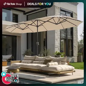 [Summer Vibes] PHI VILLA Patio Umbrella 13 FT Double-Sided Outdoor Market Extra Large Umbrella No Base, with Crank, LED Light Option, Base Not Included