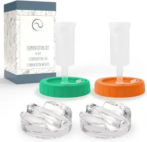 Fermenting Kit - Set of 2 Glass Fermenting Weights and Wide Mouth Mason Jar Fermentation Lids - Sauerkraut and Pickling Kit - Turn Any Mason into a Fermentation Crock