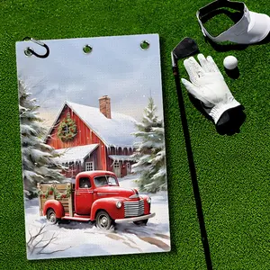 Vintage Red Truck Golf Towel Quick-Dry Golf Towels Accessory with Hooks Premium and Durable Polyester Golf Towels for Golf Bags Ideal for Men & Women Golfers Dad Boyfriend Husband - Great Gift for Christmas Winter Holidays Birthdays Golf Accessories
