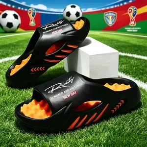 Men's Soccer Slides Massage Sandals Thick Sole EVA Slippers Breathable Open Toe Summer Beach Pool Shower Slides Lightweight Non Slip Comfort Recovery Sandals Indoor Outdoor Casual Sports Slides Football Style Fashion Sandals for Men Boy Walking Shoes