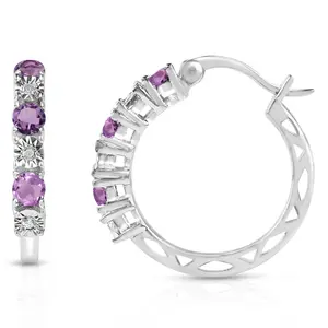 Real Diamond and Gemstone Hoop Earrings for Women | 925 Sterling Silver Genuine Birthstone Earrings | Hypoallergenic Natural Real Diamond Hoop Earring by MAX + STONE