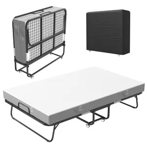 75" Space-Saving Rollaway Bed | Foldable Metal Frame w/Mattress + Storage Pocket | Portable Wheels Bed for Adults (Home/Office/Apartment)
