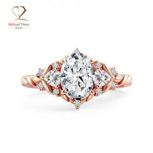 Delzzad 1.7ct Natural Oval Ring Twist Band Brilliant Rose Golden Engagement Wedding Ring Band D Color VVS Synthetic Moissanite Ring Jewelry S925 Perfect Birthday Engagement Wedding Anniversary Christmas Gift