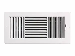 Three-Way Plastic Wall or Ceiling Register Vent Cover, 12×6 Inch Duct Opening, White Air Vent Grille