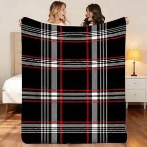 1pc Luxurious Black and Red Plaid Blanket for Cozy Naps and Stylish Decor - Perfect for Bedroom, Sofa, and Camping Adventures