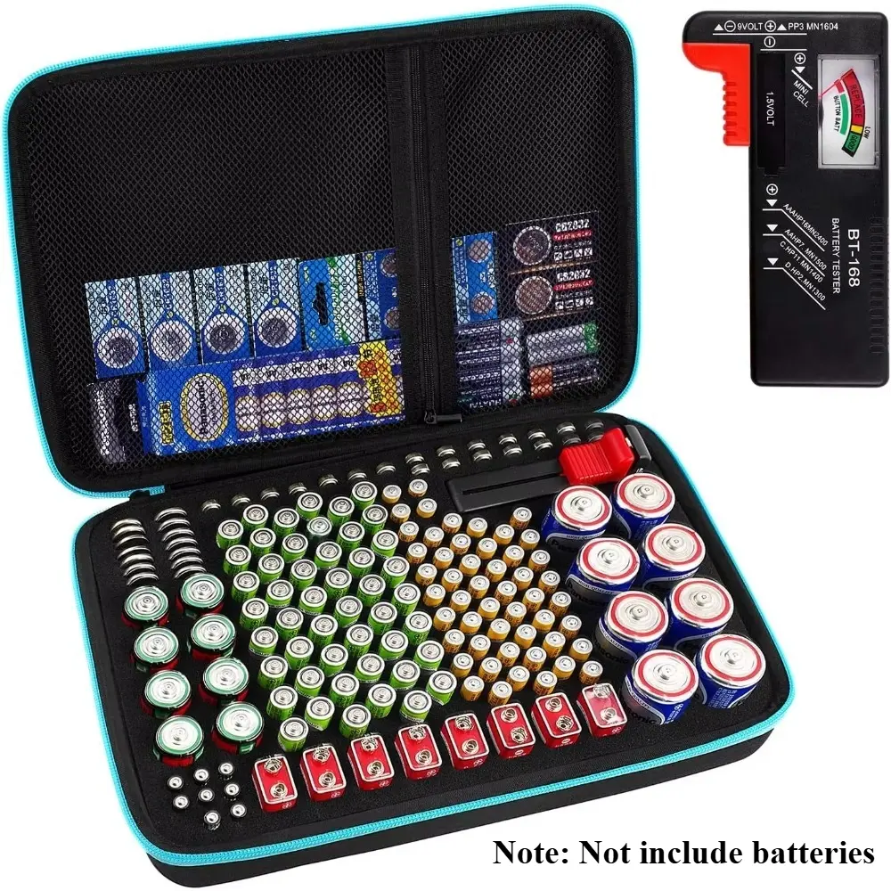 Battery Organizer Storage Case Box with Tester Checker, Organizer Bags, 220+ Batteries Holder Bag fits for AA AAA 9V C D Lithium LR44 CR1632 CR2032 Home Garage Container, Organizer Zipper Storage Bag, Organizer Storage Supplies