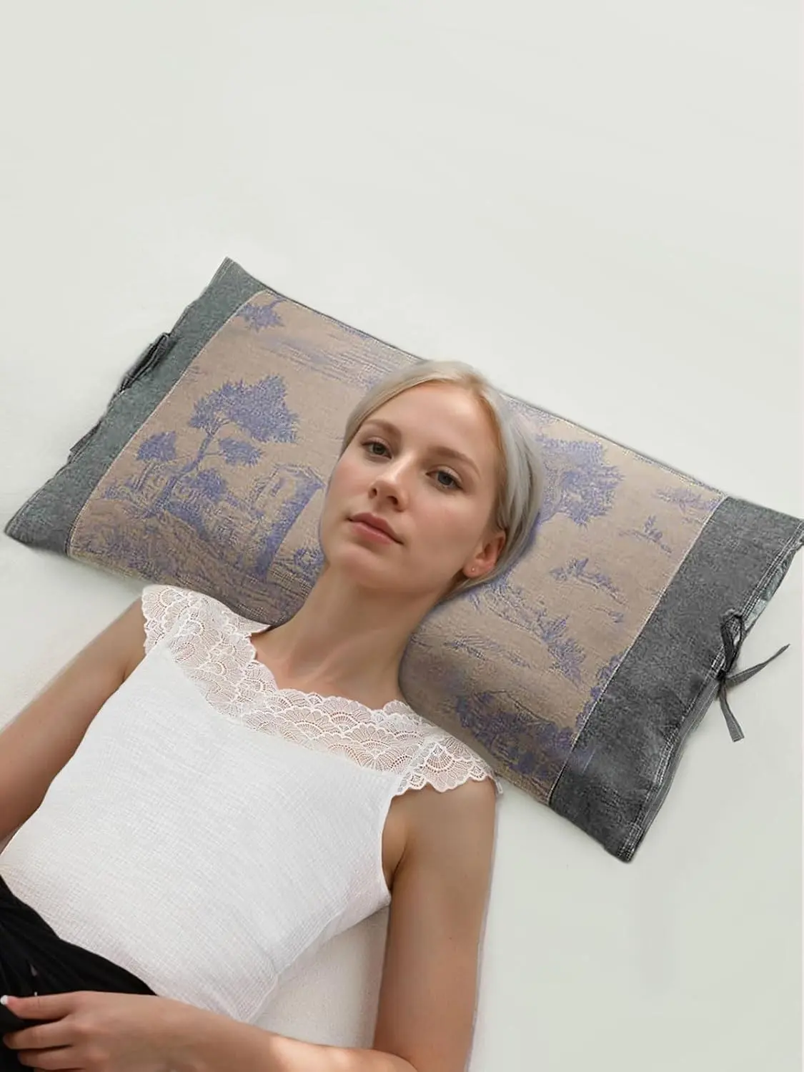 Buckwheat Neck Pillow, Adjustable Buckwheat Hulls Pillows for Sleeping, Cervical Neck Support, Cooling Lumbar Support Cushion for Pain Relief, 13"x23" Light Tan