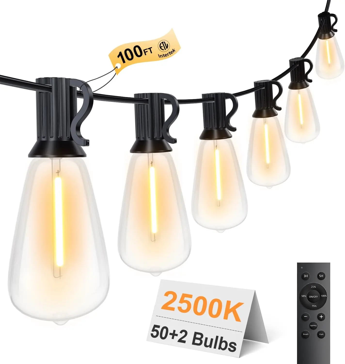 LED Outdoor String Light,100ft Waterproof String Light, Dimmable Outdoor Decorative Light (Dimmer is Included), Suitable for Garden,Yard,Patio,Balcony