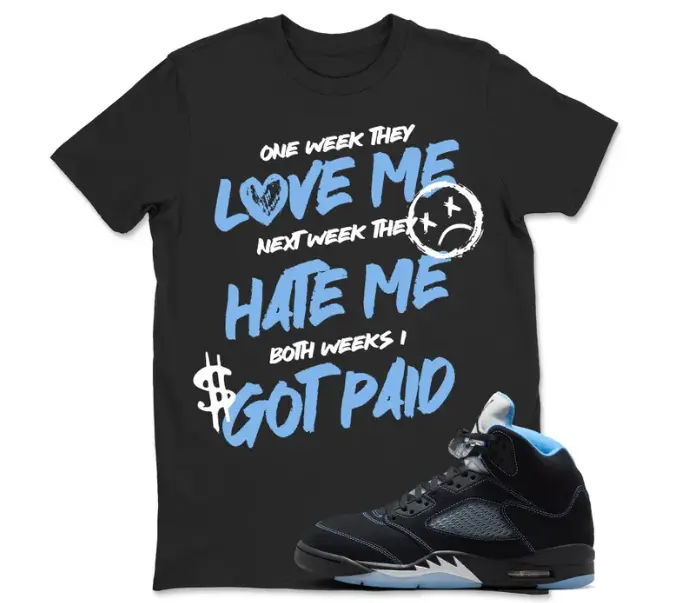 Tee Matching 5 Black University Blue White 2026 Sneaker, 5 Black University Blue Outfit Shirt, Casual Cotton T-Shirt, Gift for Sneaker Lovers