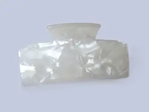 Pearly white shimmering rectangle marbled hair claw clip