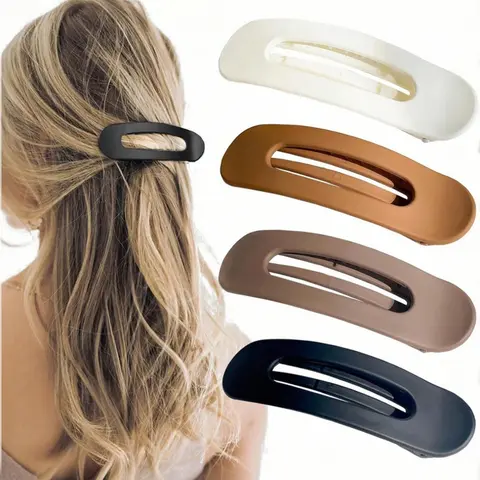 Solid Color Hair Clip, No Trace Flat Large Hair Clip, Fashionable Hair Accessories for Women & Girls, Minimalist Headwear Suitable for Girlfriend, Hair Clip Set