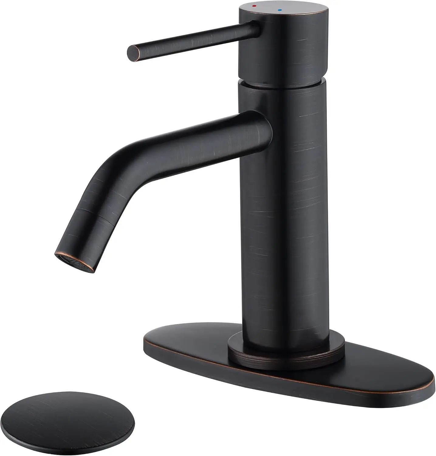 Oil Rubbed Bronze Bathroom Faucets Single Hole with 6 inch Deck Plate,  1 Handle Rubbed Bronze Faucet for Bathroom Sink with Pop Up Drain and Water Faucet Supply Lines