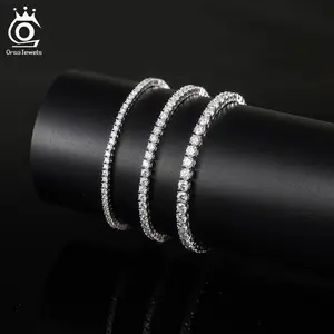 ORSA JEWELS 100% 925 Sterling Silver 2/3/4mm Moissanite Tennis Bracelet For Women Men GRA Certified Full Diamond Bracelet MOB01