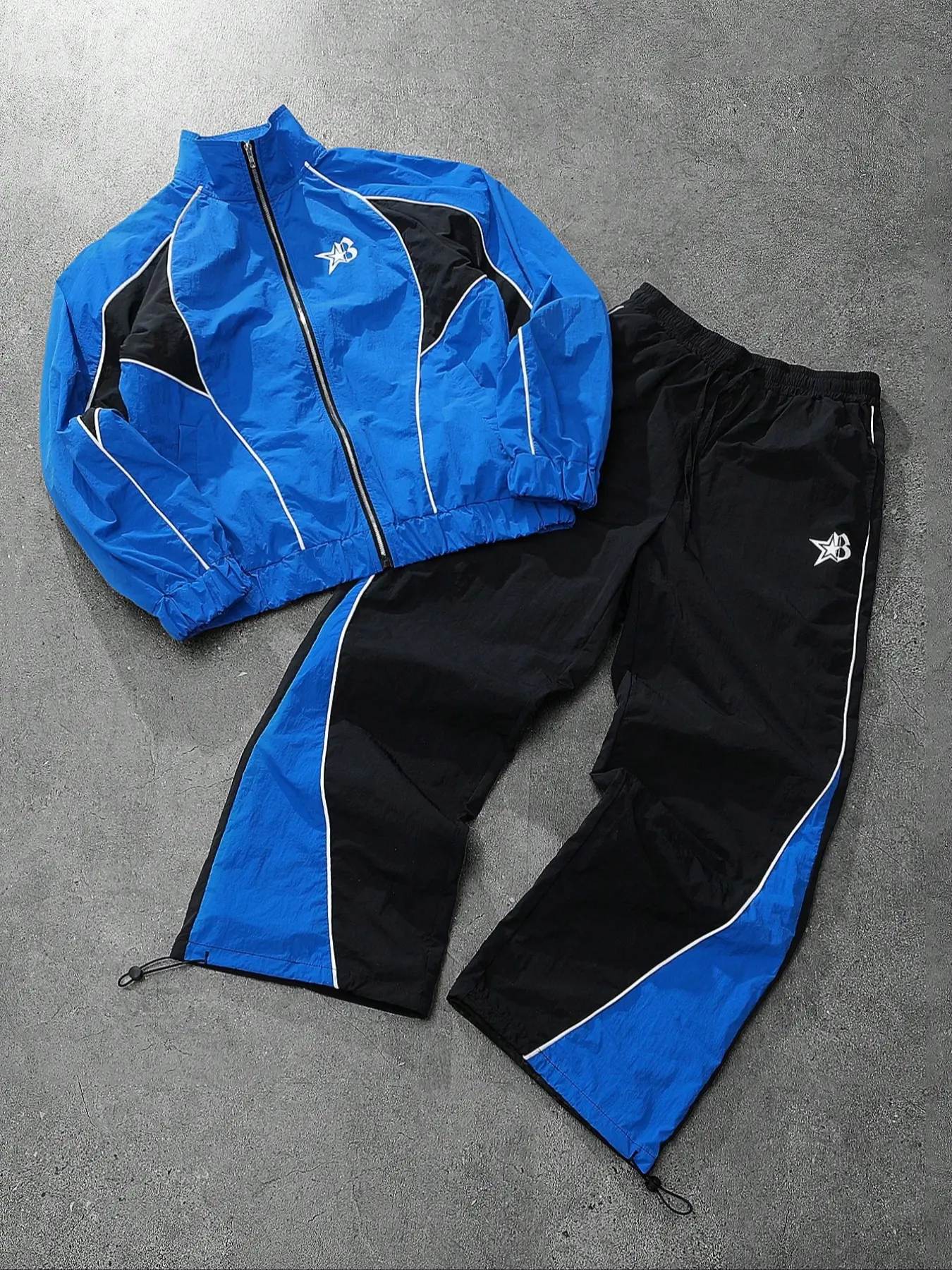 Unisex Street Style Star Letter Blue Patchwork Racing Jacket, Fall Windproof, Y2K Fashion, Car Culture Lovers, High Street Trend, Sport Casual Outfit, Modern Sportswear, Athletic Tracksuit Set, Sportswear Set, Athleisure Outfits
