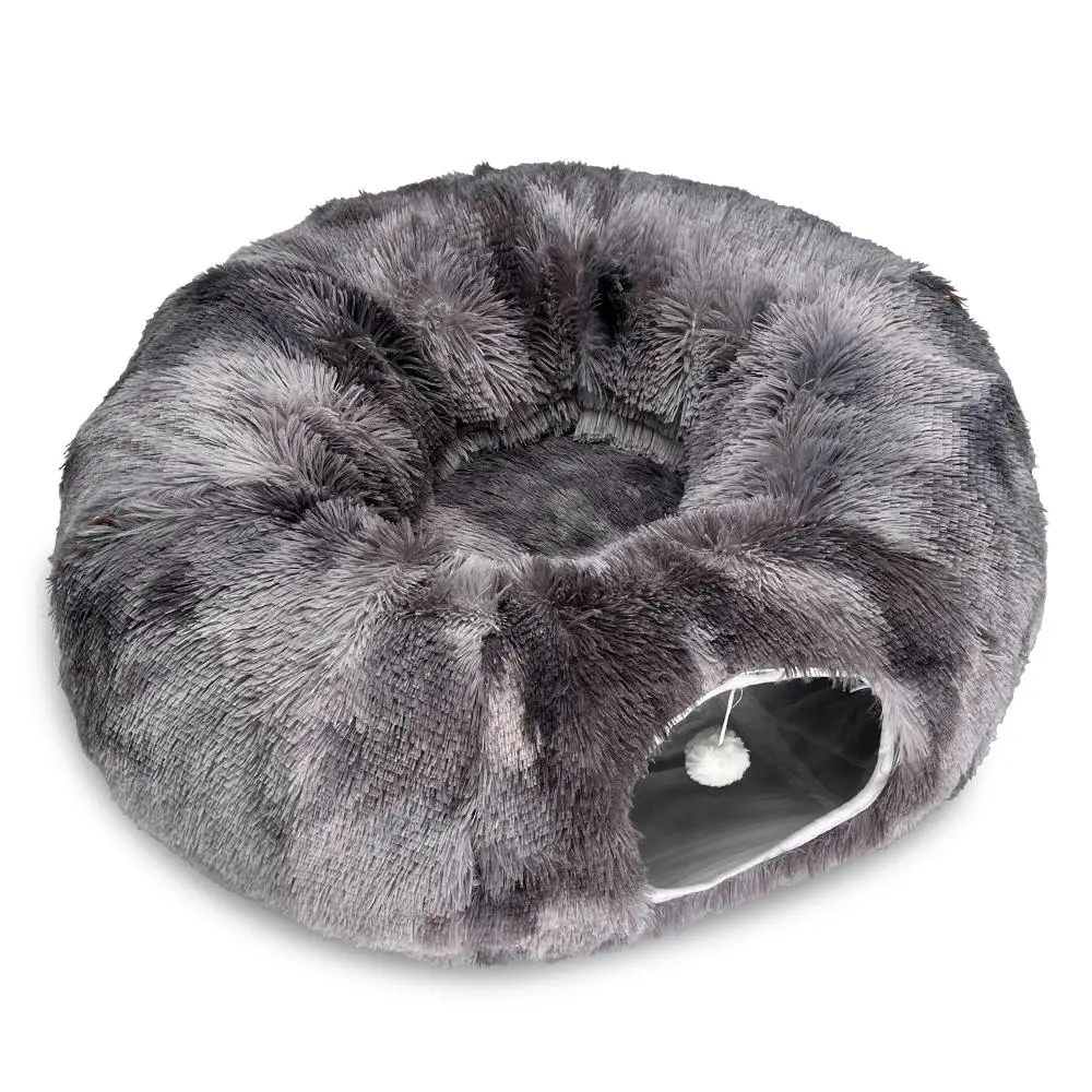 Cat Tunnel Bed with Mat, 1 Count Soft Plush Cat Bed, Full Moon Shape Cat Tunnel Bed, Pet Supplies for Small Cats, Dogs, Rabbits, Ferrets