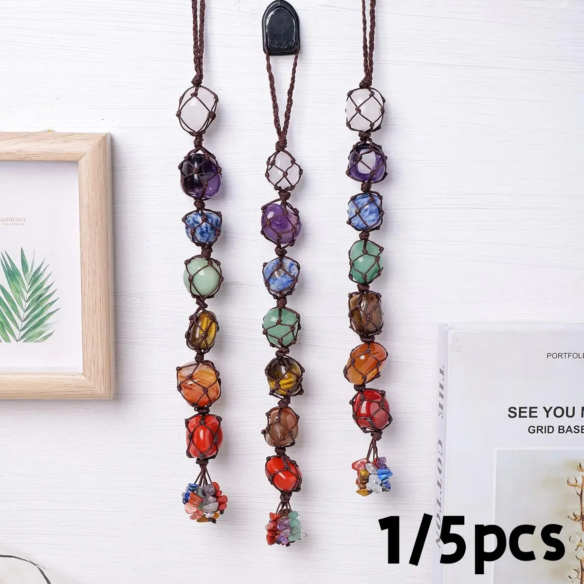 Natural Crystal Chakra Pendant, Chakra Healing Various Crystals & Stones, Tumbled Stone for Car & Home Decor, Universal Design, Symbol of Happiness, Ideal Gift