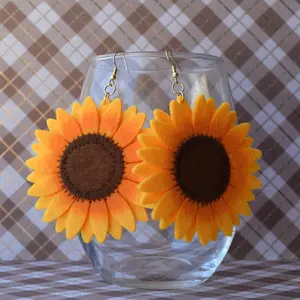 Sierra Miller Sunflower Felt Dangle and Drop Earrings - Unisex 3 Inch Bright Orange Felt Sunflower Earrings Perfect for Fall Gift