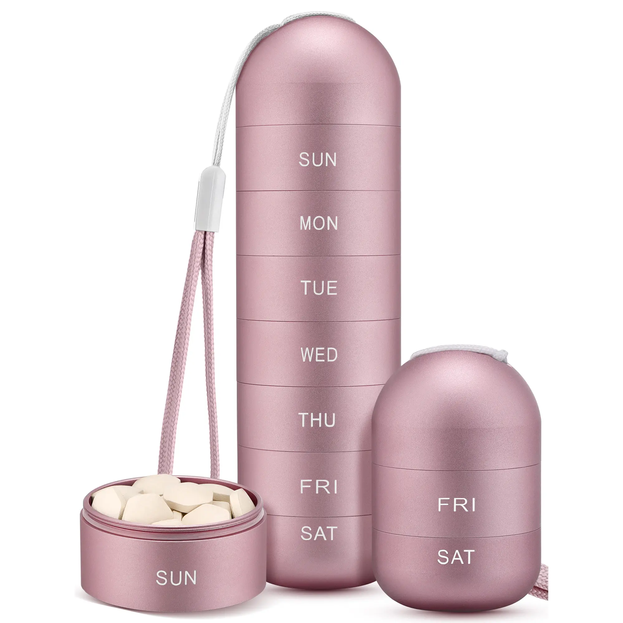 Zannaki Metal Moisture Proof Weekly Pill Organizer, Stackable Aluminum Alloy BPA Free Travel Hiking 7 Day Pill Box Case Waterproof and Large Compartment to Hold Pills, Vitamins, Fish Oil, Supplements