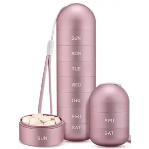 Zannaki Metal Moisture Proof Weekly Pill Organizer, Stackable Aluminum Alloy BPA Free Travel Hiking 7 Day Pill Box Case Waterproof and Large Compartment to Hold Pills, Vitamins, Fish Oil, Supplements