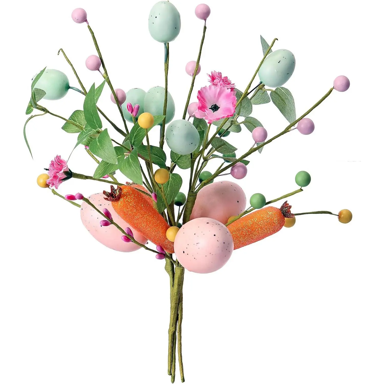 3-Pack Artificial Easter Decorations, Easter Egg and Carrot Berry Stems for Vase Fillers, Spring Home Decor, Easter Table Centerpiece, Reusable Easter Flower Arrangeme