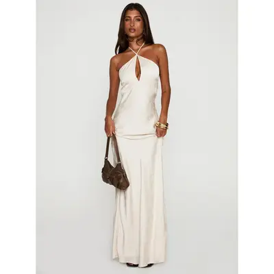 raise a toast satin plisse halter maxi dress Raise A Toast Satin Plisse Halter Maxi Dress VICI
