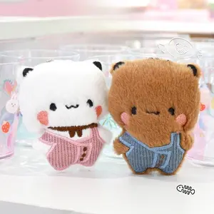 Bubu Dudu Plush Keychains Cute Overalls Panda Doll Kawaii Couple Bag Pendant Cartoon Animal Toy Cute Things Valentine's Day Gift