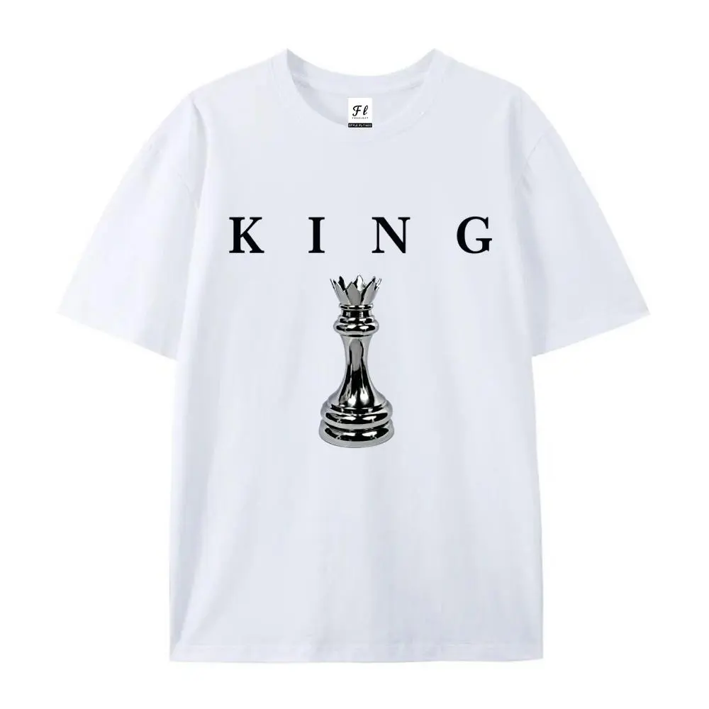 Men's Unisex King Chess Piece Graphic Sports Top, Bold Letter Print Streetwear T-Shirt, Black-White, All Seasons Casual, Cold Wash, Up to 2XL, Relaxed Fit, 3Xl, Multi-Size, Cotton, Crew Neck, Do Not Iron On Print Area