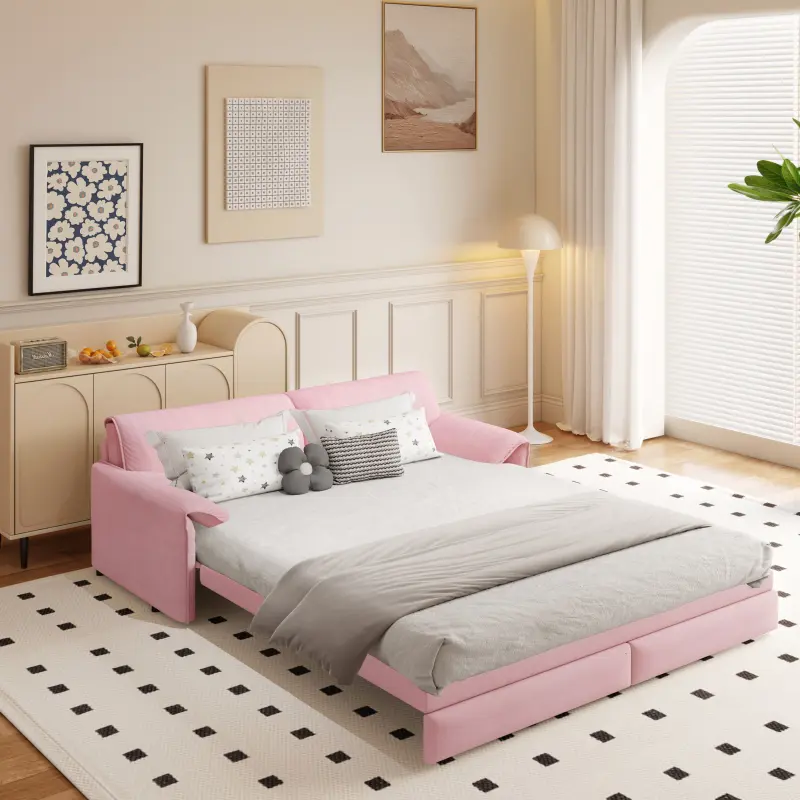Bellemave  66" Queen Pull Out Sofa Bed 3-in-1 Convertible Sleeper with Side Storage Velvet Loveseat for Living Room Bedroom Apartment Office W1885P 163513 W1885P 214786