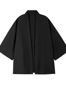 Men's Seven-Quarter Sleeve Japanese Kimono Robe Jacket, Loose Fit Summer Thin Sun Protection Top, Casual Holiday Style