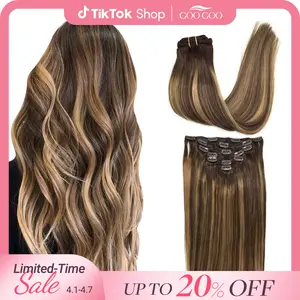 GOO GOO Hair Extensions Clip in Human Hair Natural Straight Remy Hair Easy To Style Soft Clip ins for Women