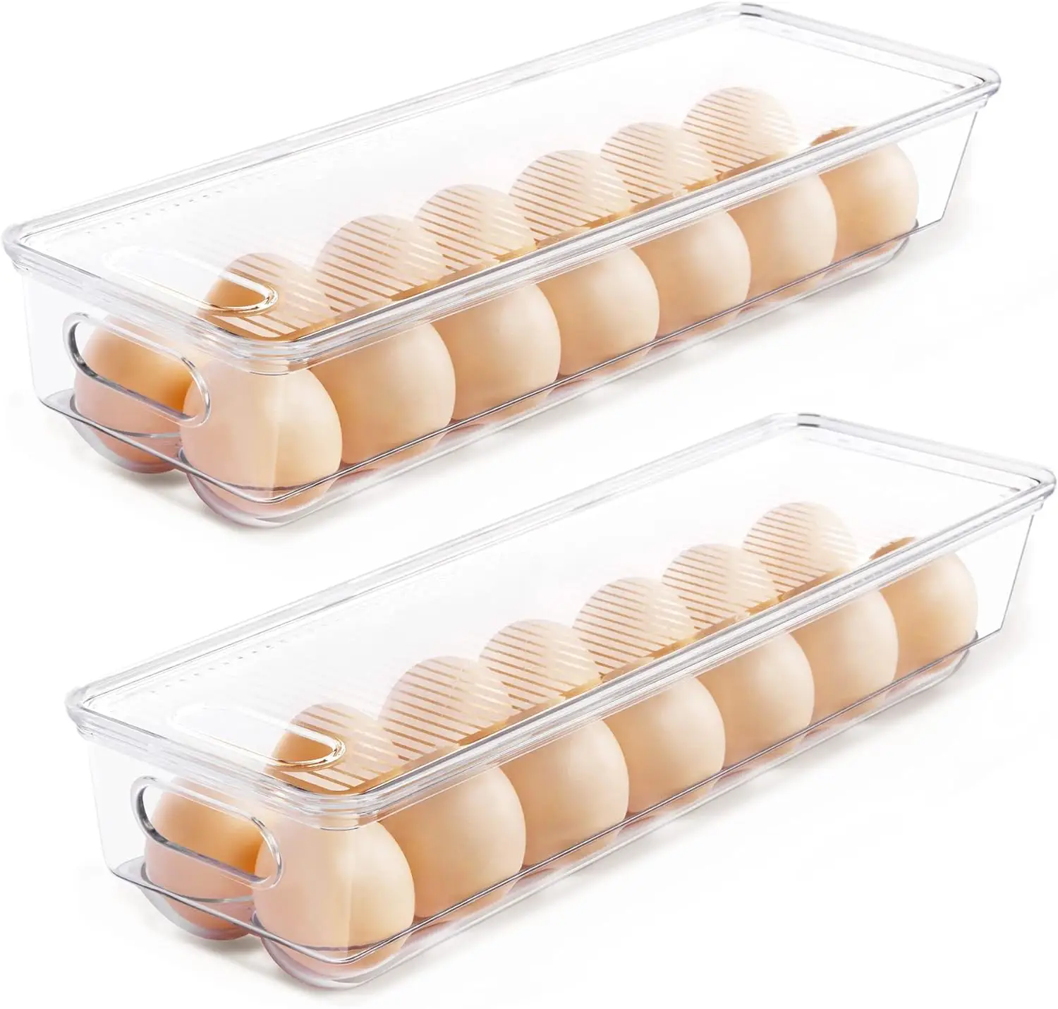 2 PCS Egg Container for Refrigerator, 14 Egg Organizer Holder for Refrigerator organization, Clear Stackable Egg Tray, Plastic Egg Storage Bins for Fr