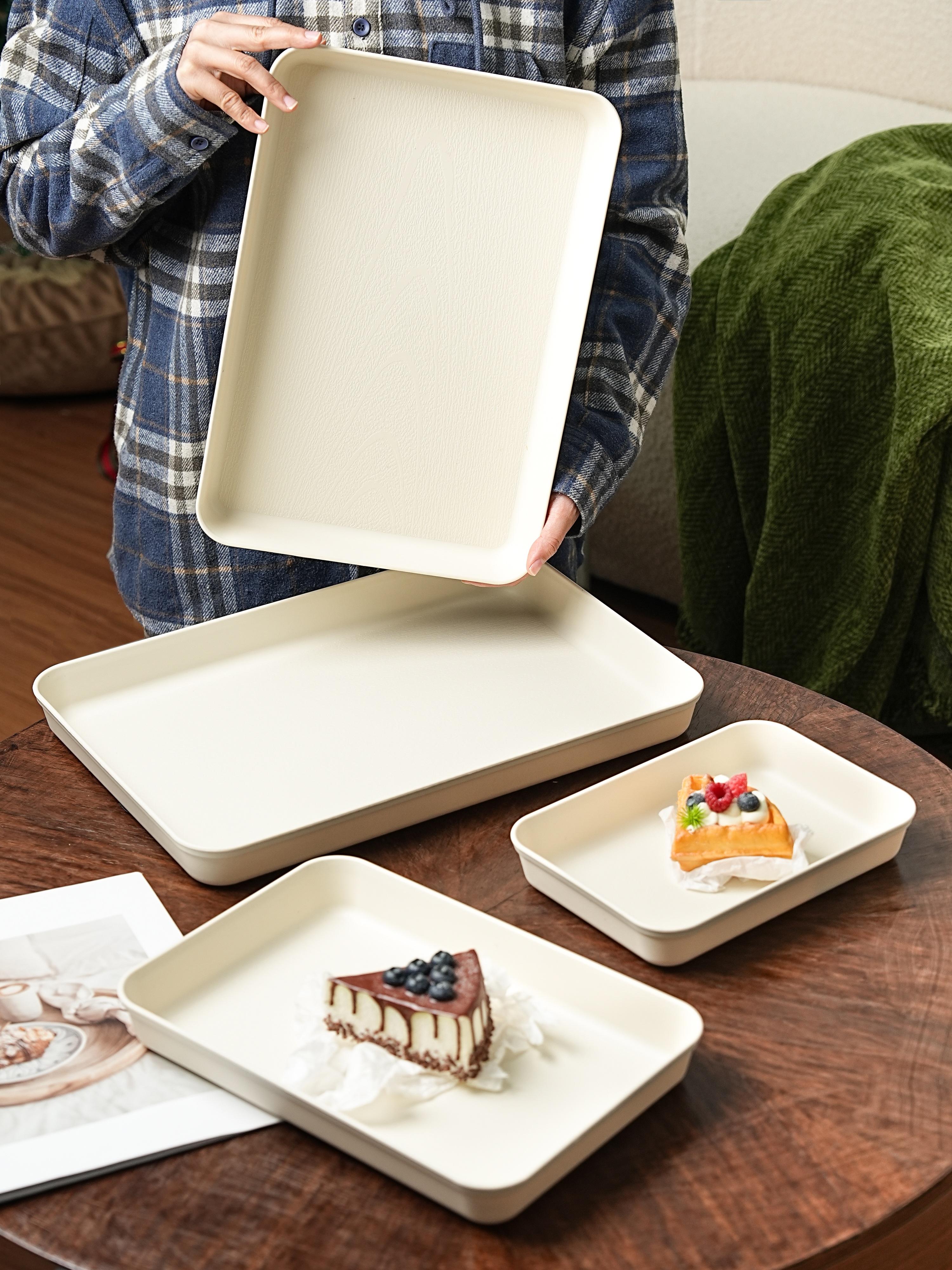 Reusable PP Plastic Serving Trays Ideal for cookies, appetizers, deli foods, snacks, desserts and fruits. Perfect for party food presentation; stackable design for kitchen countertop use. Available in multiple sizes and colors.