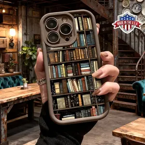 Vintage Bookshelf Library Aesthetic Case for iPhone 17 Pro Max 16 15 14 13 12 11 XR XS Plus Air Slim Shockproof Anti Scratch Protective Lightweight TPU Cover