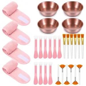 30pcs Esthetician Supplies for Facials Set Face Mask Applicator Brushes 4Gold Facial Bowls Estheticians 4Facial Headband 6Facial Fan Mask Brushes & 6Flat Brush & 10Silicone Brush Esthetician Supplies