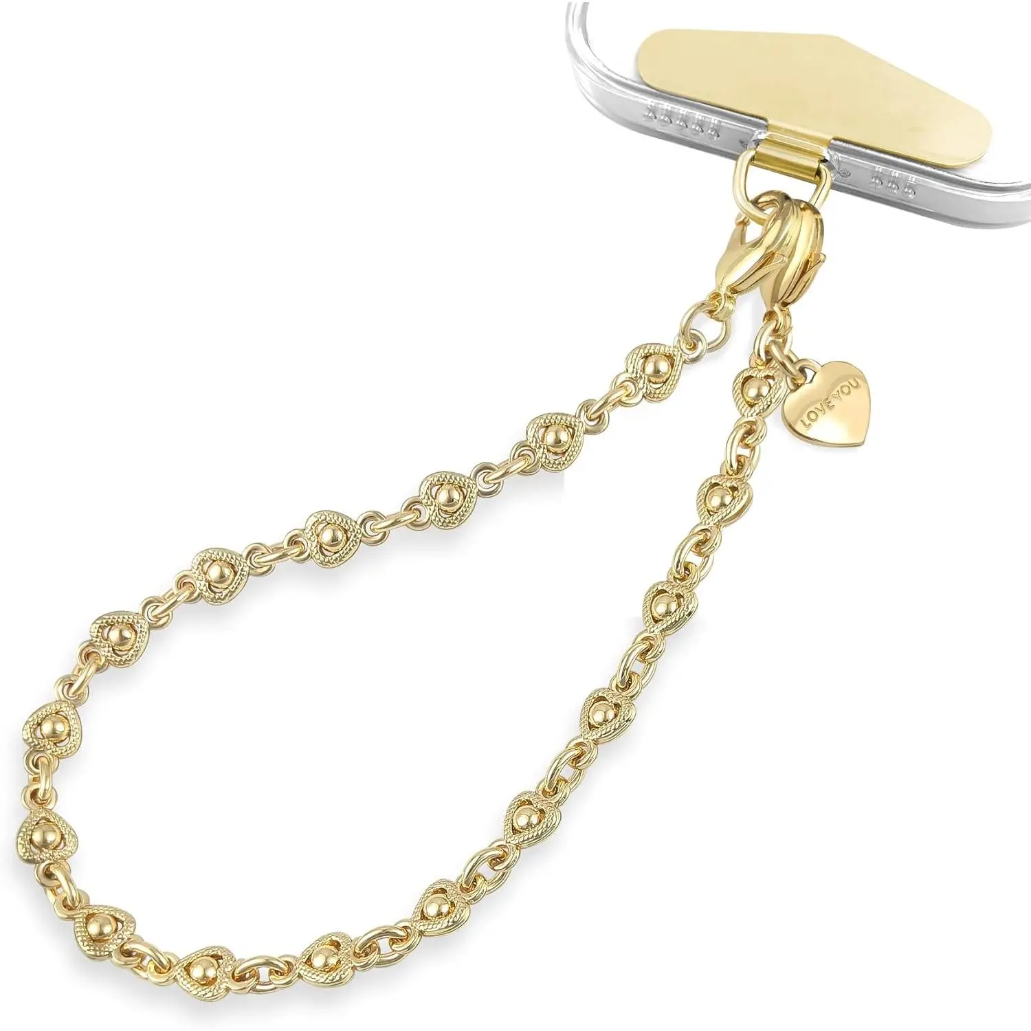 L-PCS025  Phone Charm Strap Heart Phone Chain Wristlet With Metal Tether Tab Detachable iPhone Chain Wrist Strap iPhone Lanyard For Women,Fits All Phones,Shopping Traveling Party Walking