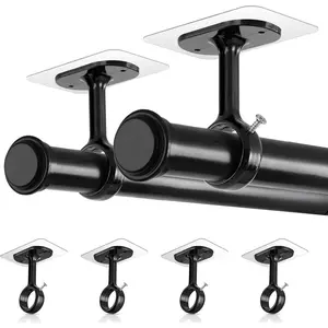 No Rod Brackets, Ceiling Holders 4 Pack, Window Rod 0.8 to 1.25 Inches for Apartment,, Balcony
