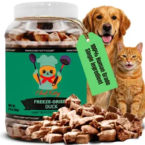 CHEF KITTY Freeze-Dried Duck Pet Treats, 100% Human Grade Single Ingredient, High Protein Dog & Cat Food Toppers, No Additives or Preservatives, Inspected & Tested in USA