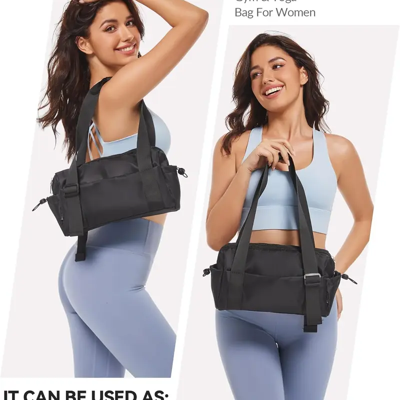 Women's Lightweight Gym Duffel Bag - Nylon Water Resistant, 15.7" Strap Adjust, Dry/Wet Separation, Sporty Chic Mini Tote with Mesh Quick Access, Multi-Pocket Organizer, Ideal for Fitness & Travel