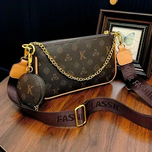 Women's Vintage  Handbag with Golden Chain Strap & Zipper Closure - Adjustable Crossbody Designer Purse for Work, Commute, Daily Use - Elegant Multi-Color (Brown, Beige, Black, White, Gray, Navy, Red) - Wipeable Outer layer,