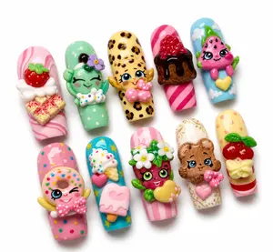 [FLASH SALE 50%] Kawaii Dessert Press On Nails | Handmade 3D Strawberry Donut, Ice Cream & Sweet Treat Nail Art | Cute Leopard Print Fake Nails | Colorful Reusable Nail Set | Trendy Gift for Her 2026