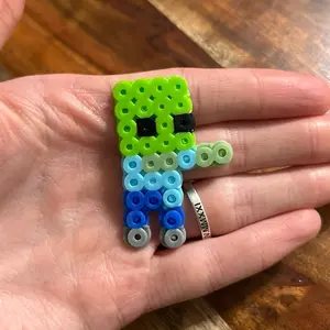 Mini Minecraft Zombie Keychain or magnet made from perler beads